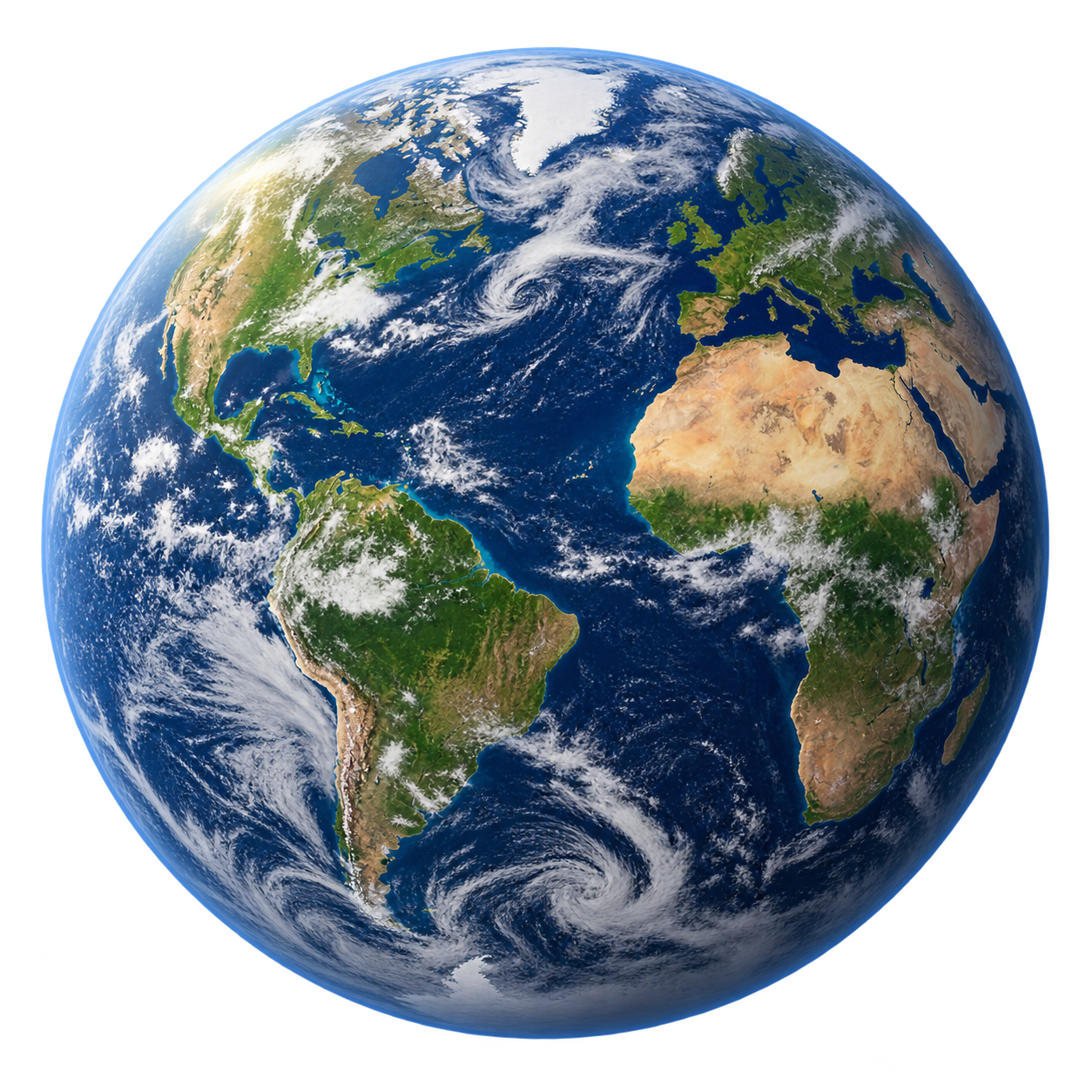 Earth with oceans, continents and clouds